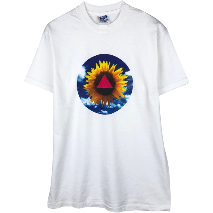 90'S Hanes floral sunflower pattern photo t-shirt, made in USA, men's size M equivalent, vintage. cotton white type Vintage Second Hand
