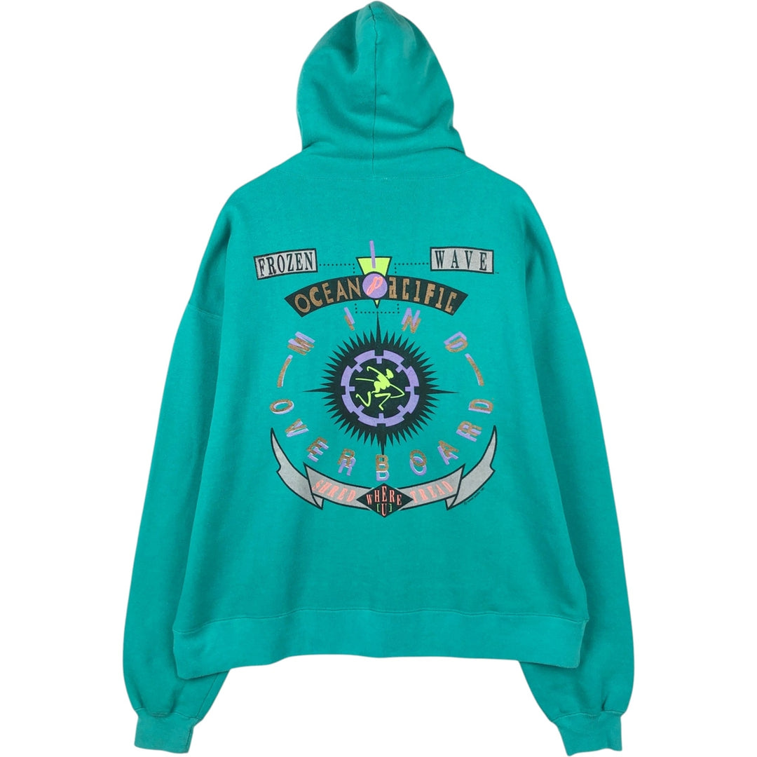 90'S Ocean Pacific Silver Tag Sweatshirt Pullover Hoodie, Men's Size XL (Equivalent), Vintage cotton Emerald green Vintage Second Hand