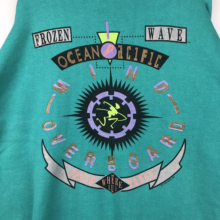 90'S Ocean Pacific Silver Tag Sweatshirt Pullover Hoodie, Men's Size XL (Equivalent), Vintage cotton Emerald green Vintage Second Hand