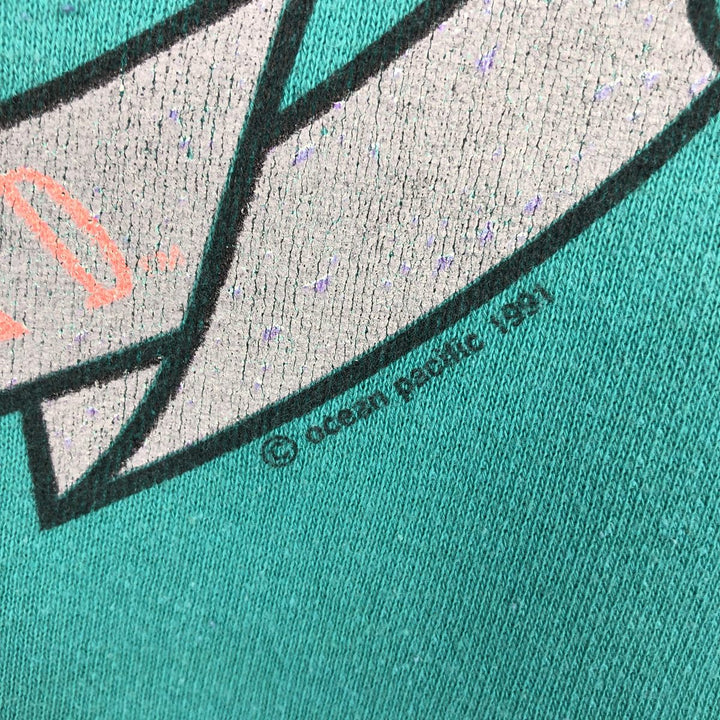 90'S Ocean Pacific Silver Tag Sweatshirt Pullover Hoodie, Men's Size XL (Equivalent), Vintage cotton Emerald green Vintage Second Hand