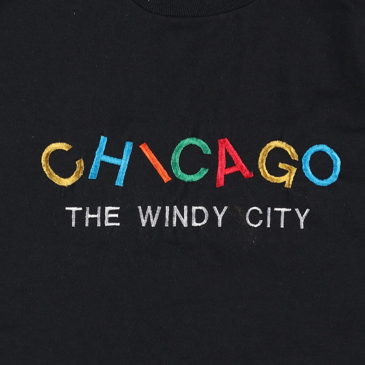 Jerzees CHICAGO embroidered T-shirt, made in USA, men's size XL equivalent. cotton black type Vintage Second Hand