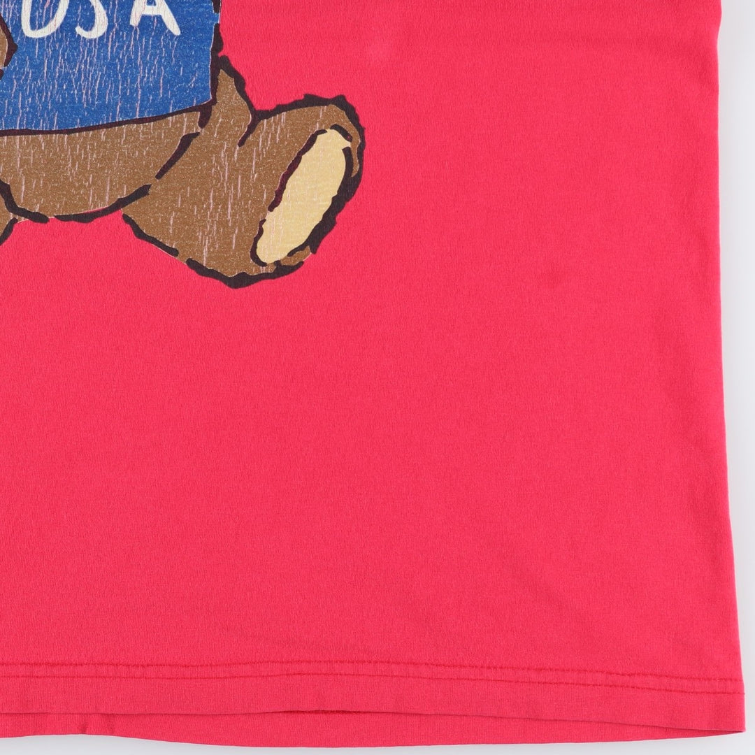 UST'S American Flag Bear Pattern Print T-Shirt, Made in USA, Women's Size XL (approx.) cotton red type Vintage Second Hand