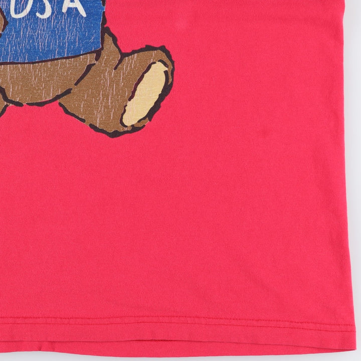 UST'S American Flag Bear Pattern Print T-Shirt, Made in USA, Women's Size XL (approx.) cotton red type Vintage Second Hand