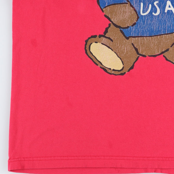 UST'S American Flag Bear Pattern Print T-Shirt, Made in USA, Women's Size XL (approx.) cotton red type Vintage Second Hand