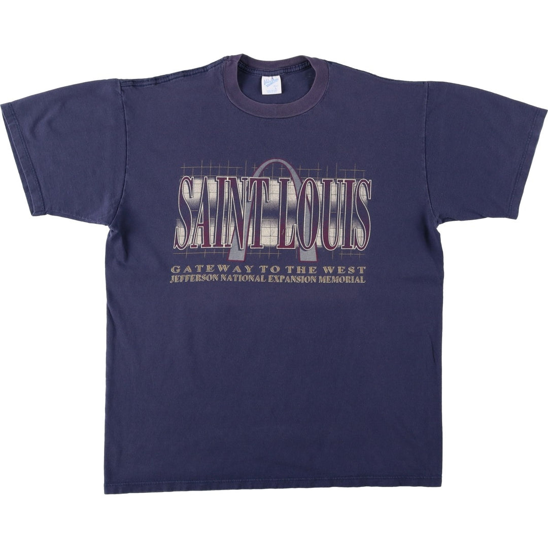 90'S Velva Sheen Print T-Shirt, Made in USA, Men's Size L (Equivalent), Vintage cotton navy blue type Vintage Second Hand