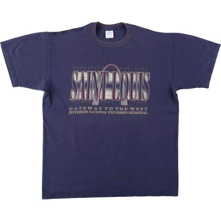 90'S Velva Sheen Print T-Shirt, Made in USA, Men's Size L (Equivalent), Vintage cotton navy blue type Vintage Second Hand