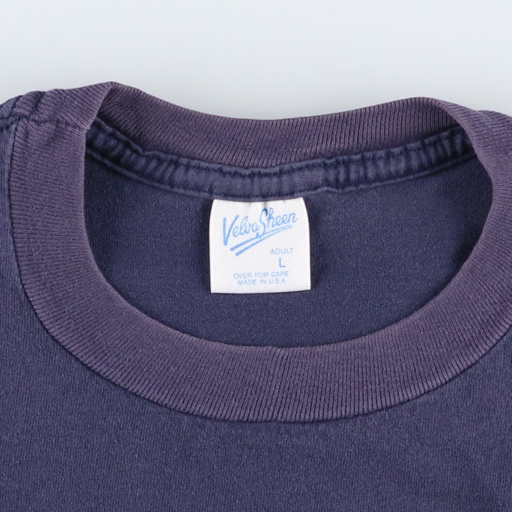 90'S Velva Sheen Print T-Shirt, Made in USA, Men's Size L (Equivalent), Vintage cotton navy blue type Vintage Second Hand
