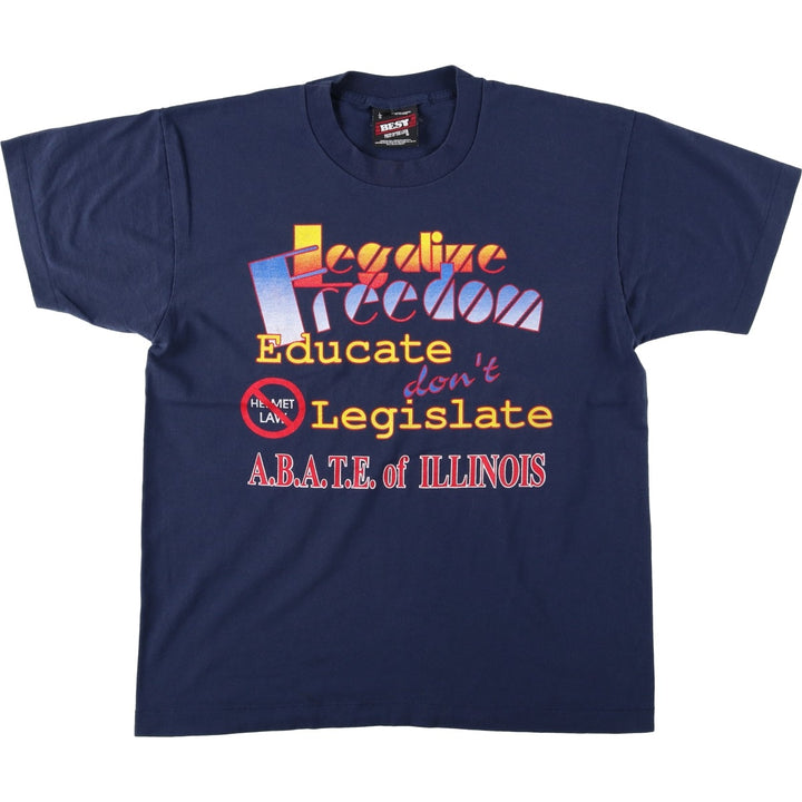 90'S Fruit of the Loom Best Eagle Pattern Print T-Shirt, Made in USA, Men's Size L (approx.), Vintage cotton navy blue type Vintage Second Hand