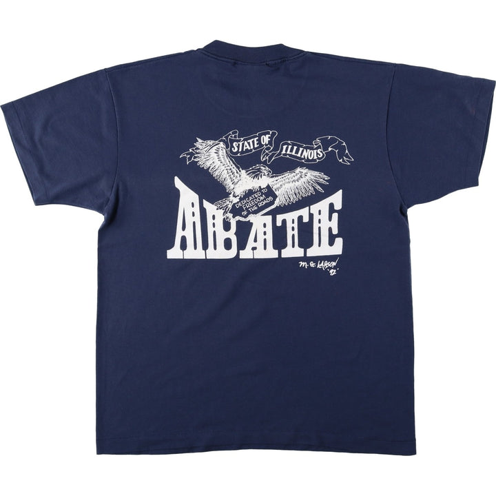 90'S Fruit of the Loom Best Eagle Pattern Print T-Shirt, Made in USA, Men's Size L (approx.), Vintage cotton navy blue type Vintage Second Hand