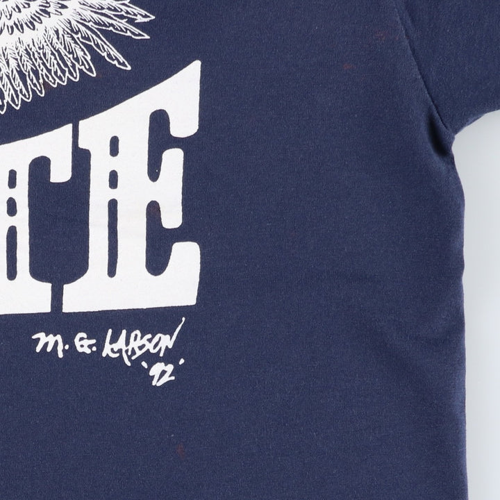 90'S Fruit of the Loom Best Eagle Pattern Print T-Shirt, Made in USA, Men's Size L (approx.), Vintage cotton navy blue type Vintage Second Hand