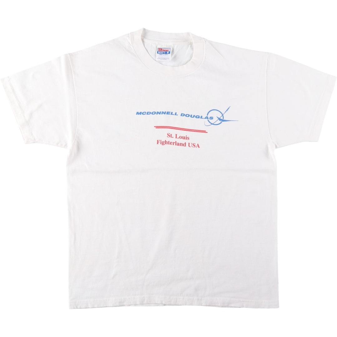 90'S Hanes BEEFY-T Printed T-shirt, Made in USA, Men's L size, Vintage cotton white type Vintage Second Hand