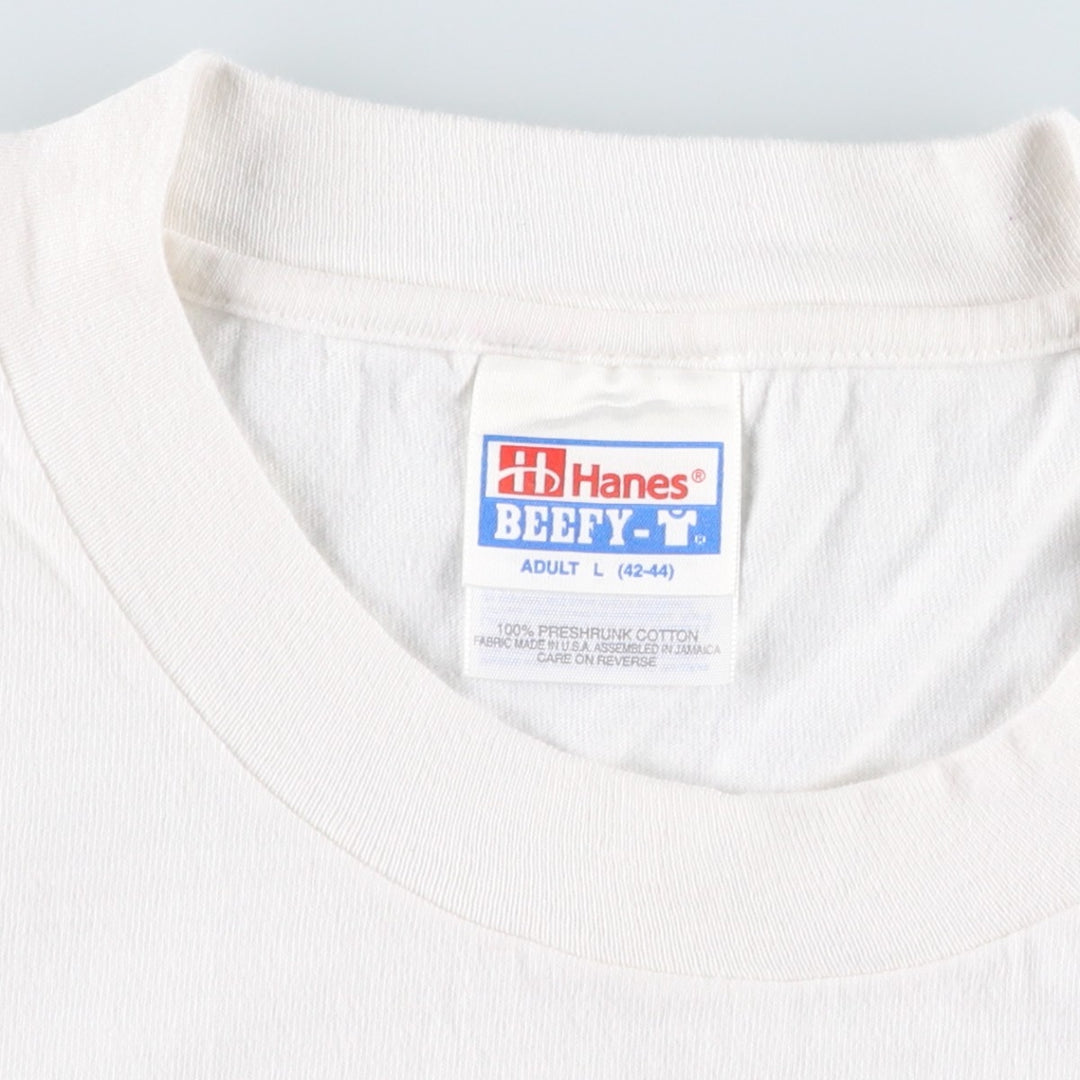 90'S Hanes BEEFY-T Printed T-shirt, Made in USA, Men's L size, Vintage cotton white type Vintage Second Hand