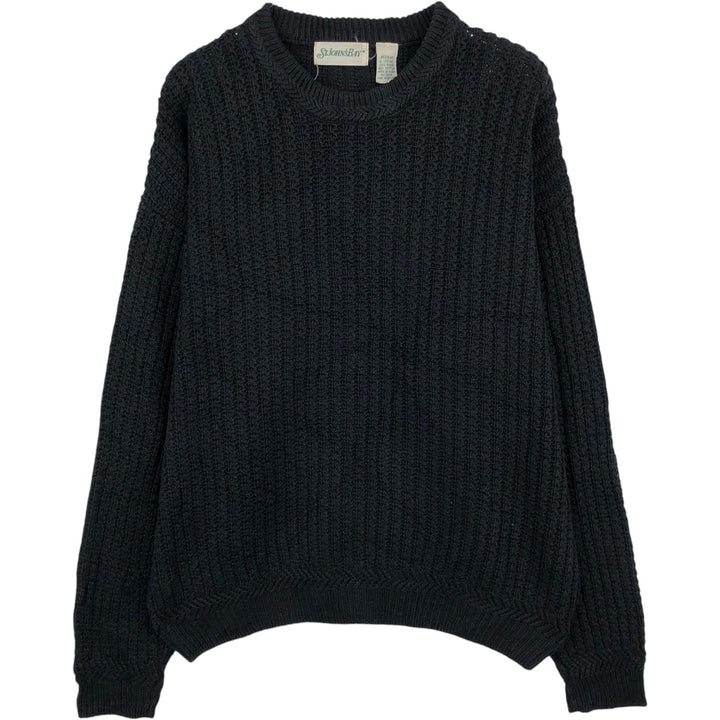 1990'S St. John's Bay Rib-Knit Ramie x Cotton Sweater, Men's Size L (approx.), Vintage Lamy black type Vintage Second Hand