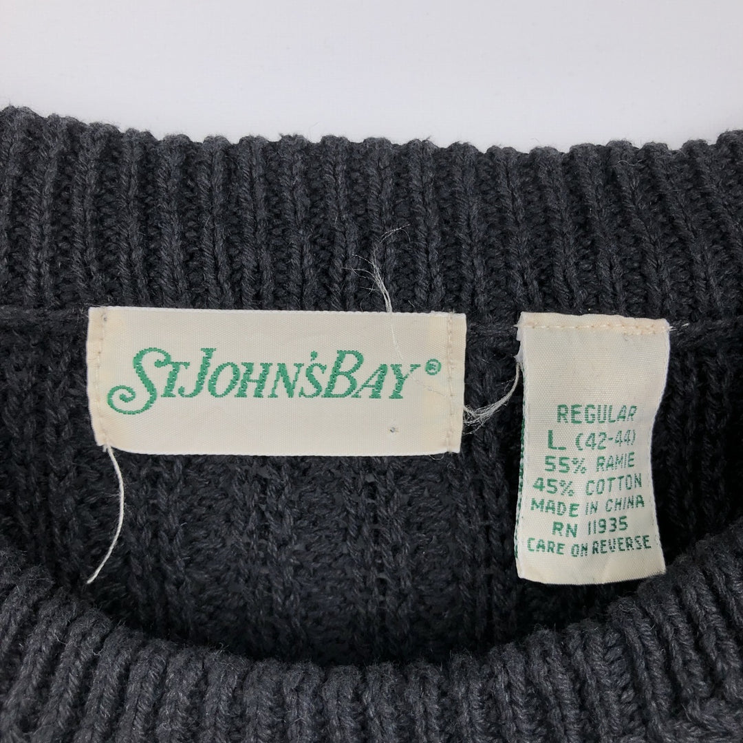 1990'S St. John's Bay Rib-Knit Ramie x Cotton Sweater, Men's Size L (approx.), Vintage Lamy black type Vintage Second Hand