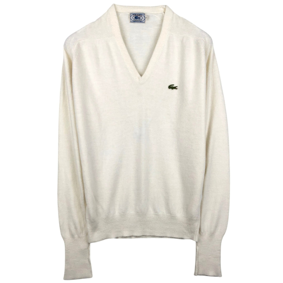 Vintage 1970'S Lacoste Izod V-neck knit sweater, size L, men's unclear white type Vintage Second Hand
