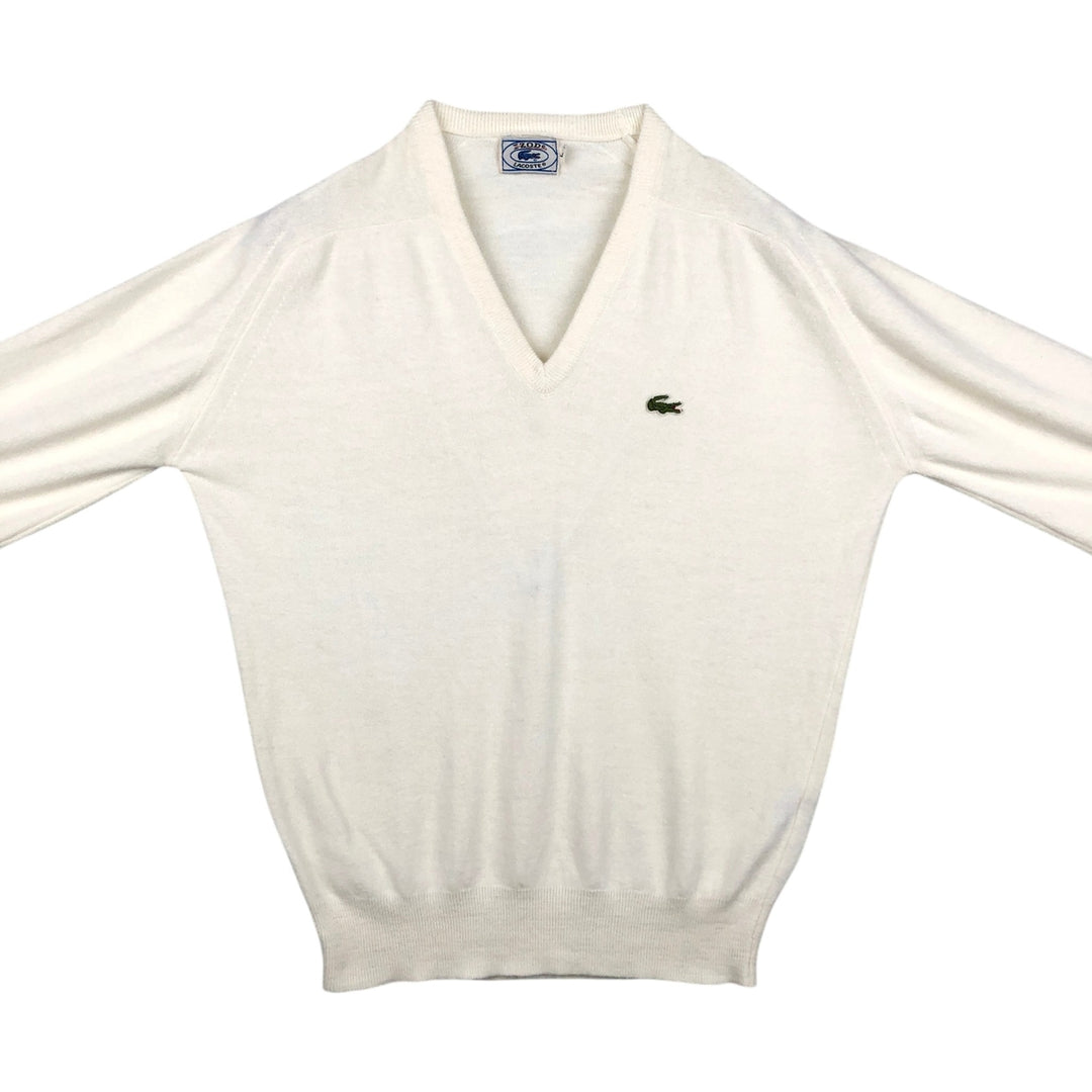 Vintage 1970'S Lacoste Izod V-neck knit sweater, size L, men's unclear white type Vintage Second Hand