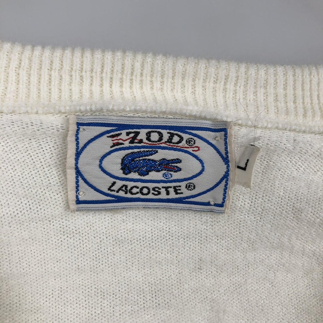 Vintage 1970'S Lacoste Izod V-neck knit sweater, size L, men's unclear white type Vintage Second Hand