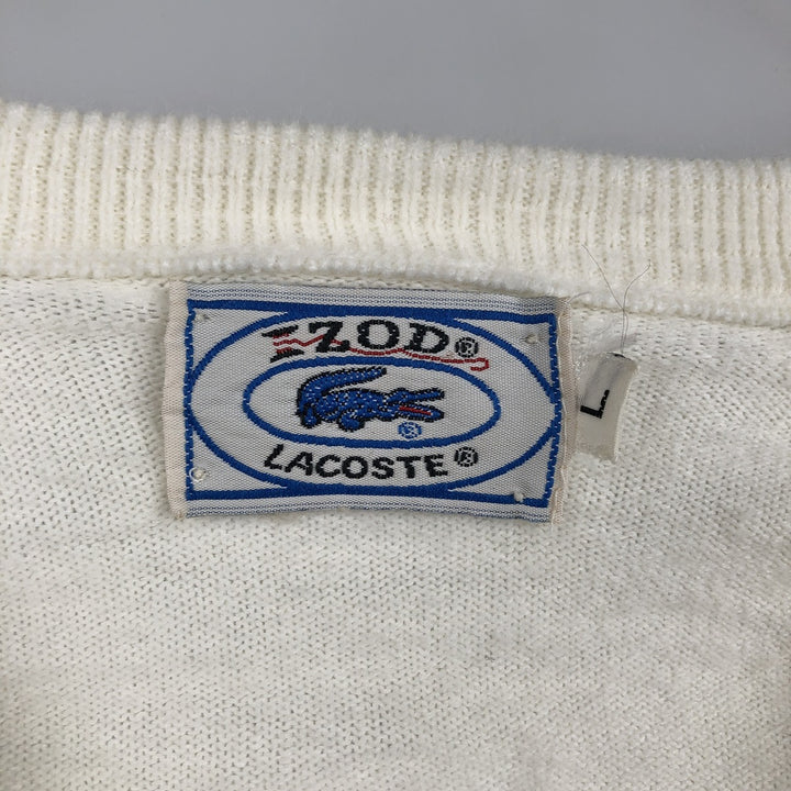 Vintage 1970'S Lacoste Izod V-neck knit sweater, size L, men's unclear white type Vintage Second Hand
