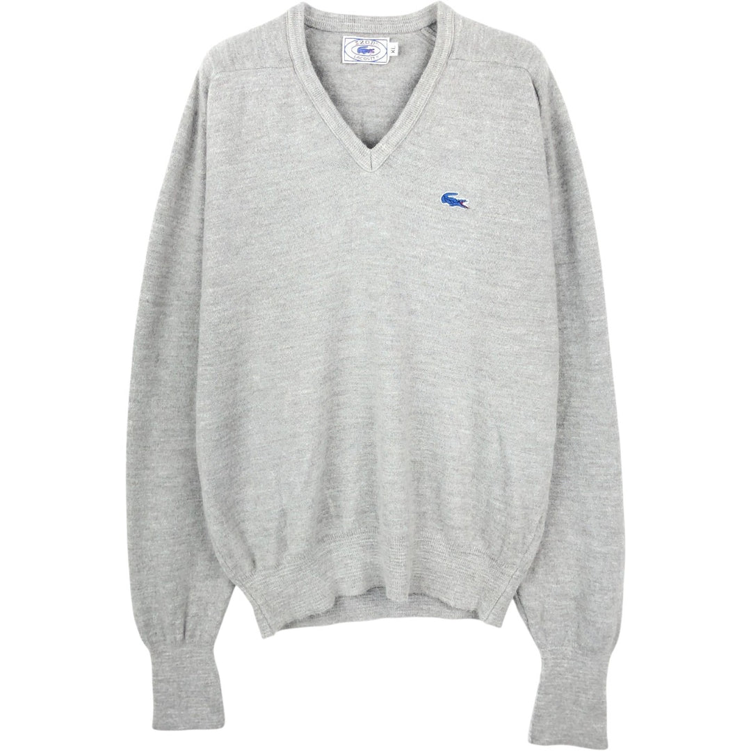 70s-80'S Lacoste IZOD V-neck acrylic knit sweater, men's size XL equivalent, vintage. acrylic gray type Vintage Second Hand