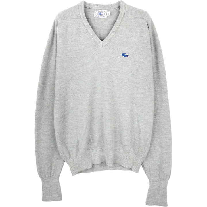 70s-80'S Lacoste IZOD V-neck acrylic knit sweater, men's size XL equivalent, vintage. acrylic gray type Vintage Second Hand
