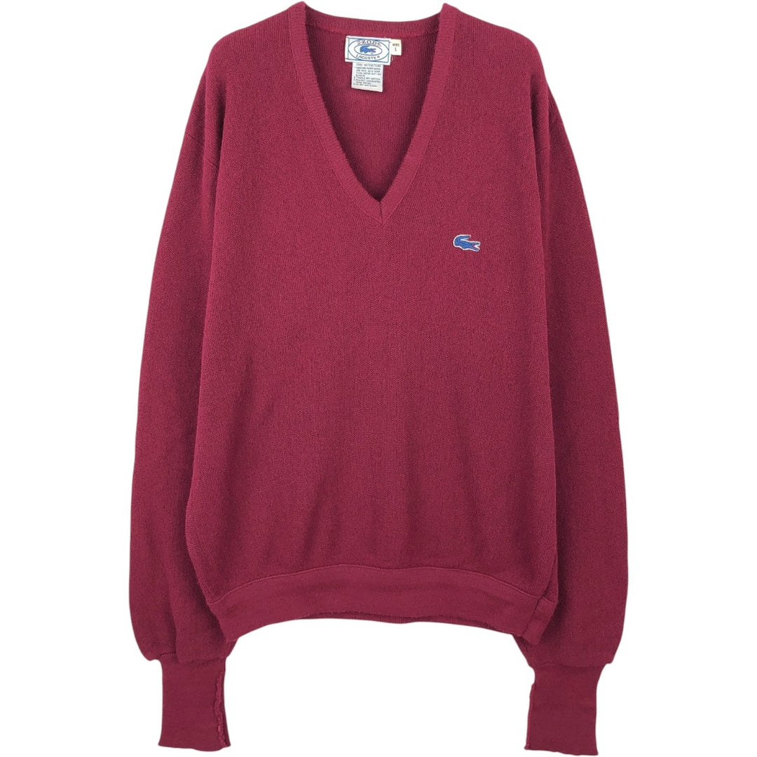 Vintage 70s-80'S Lacoste IZOD V-neck acrylic knit sweater, men's size L others wine-red Vintage Second Hand