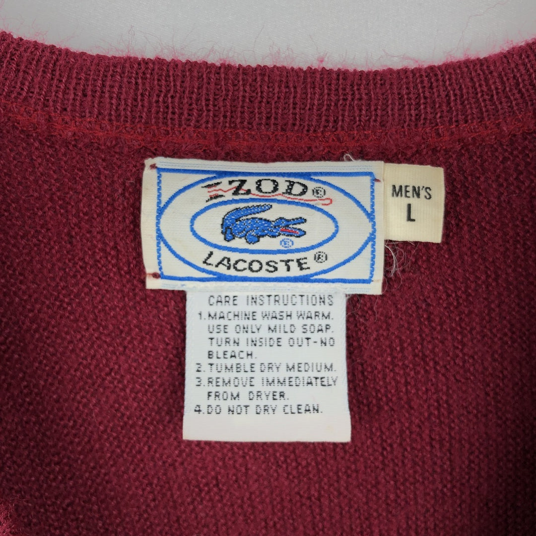 Vintage 70s-80'S Lacoste IZOD V-neck acrylic knit sweater, men's size L others wine-red Vintage Second Hand