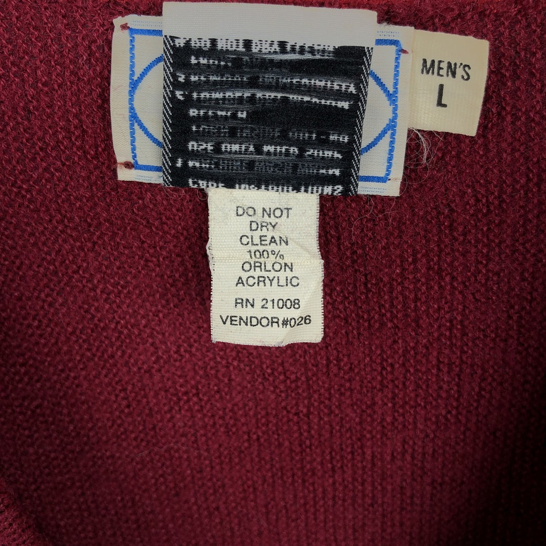 Vintage 70s-80'S Lacoste IZOD V-neck acrylic knit sweater, men's size L others wine-red Vintage Second Hand