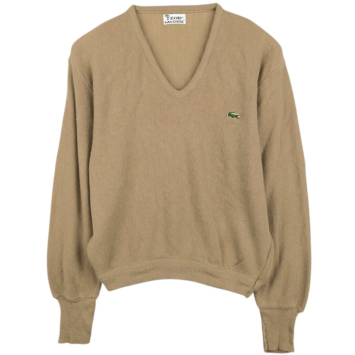 Lacoste IZOD V-neck acrylic knit sweater, made in the USA, men's size M. acrylic Beige type Vintage Second Hand