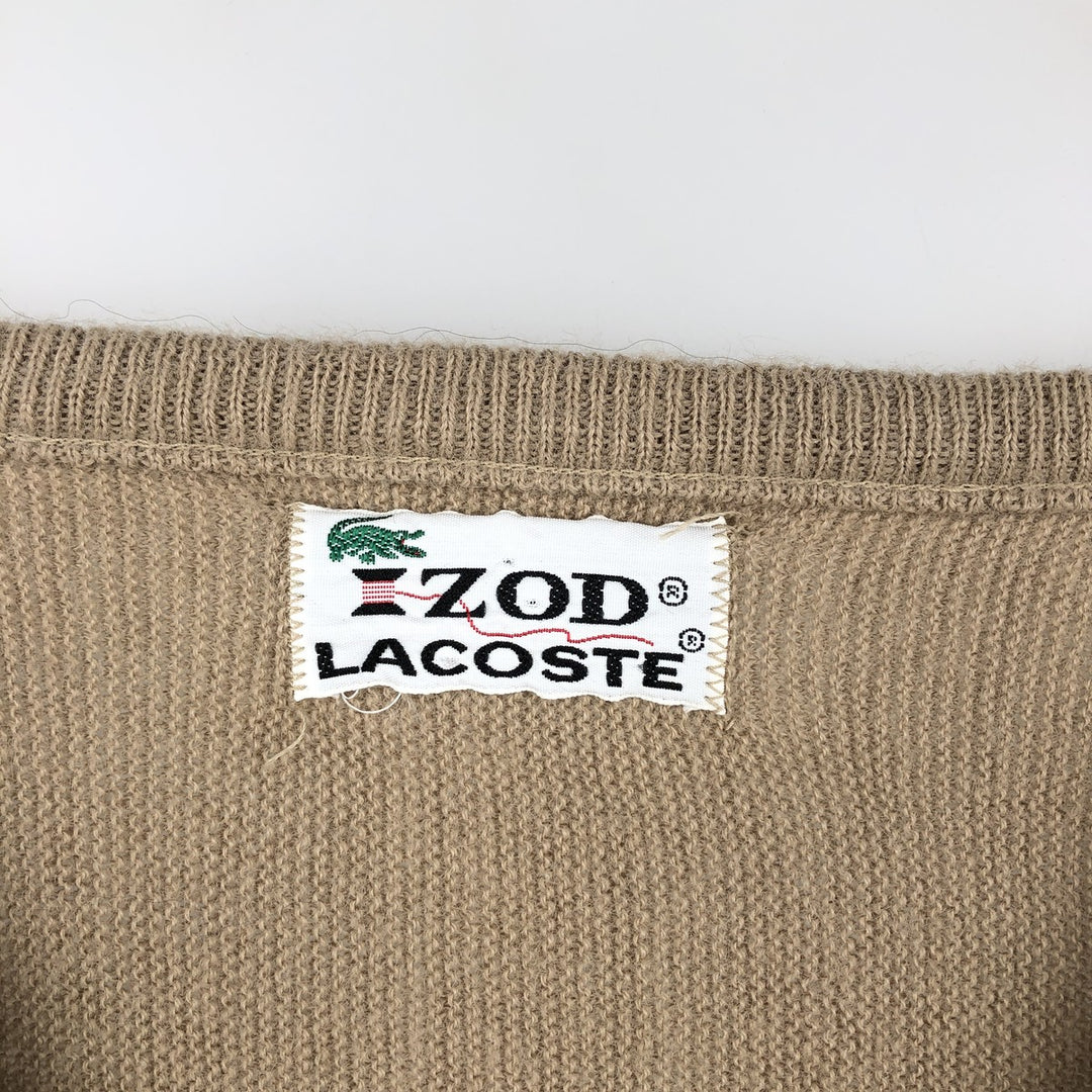 Lacoste IZOD V-neck acrylic knit sweater, made in the USA, men's size M. acrylic Beige type Vintage Second Hand