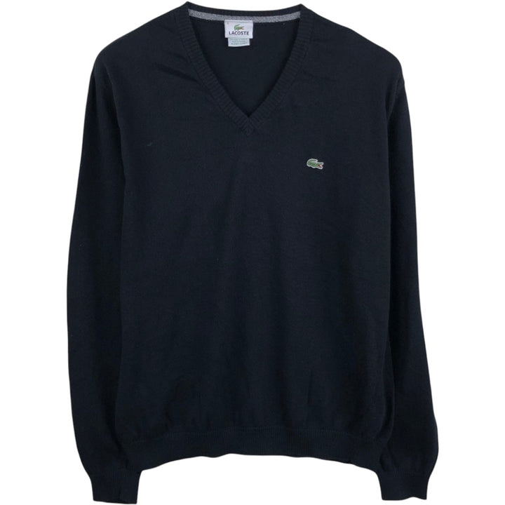 Lacoste V-neck cotton knit sweater, French design, size 6 (equivalent to men's XL), vintage. cotton navy blue type Vintage Second Hand