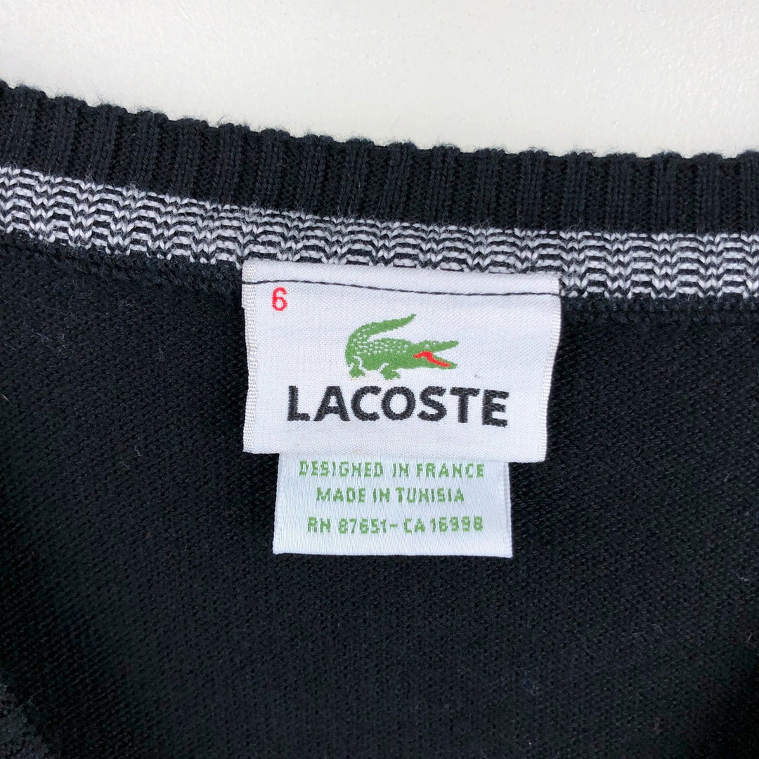 Lacoste V-neck cotton knit sweater, French design, size 6 (equivalent to men's XL), vintage. cotton navy blue type Vintage Second Hand
