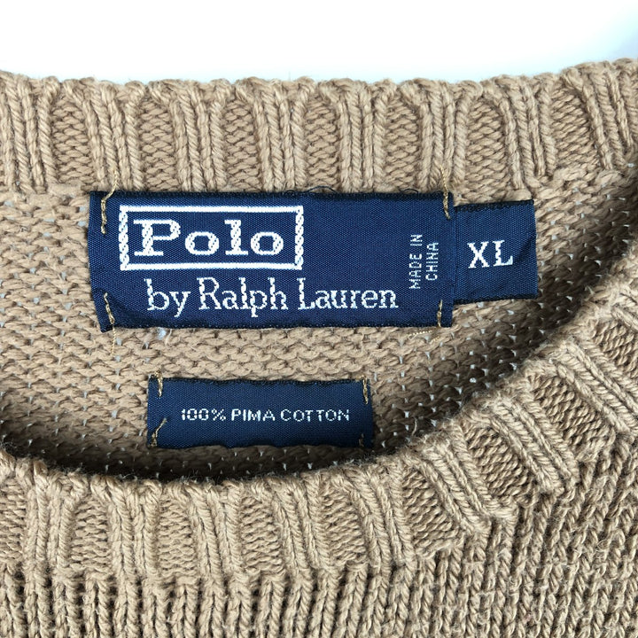 Ralph Lauren POLO by Ralph Lauren Pima Cotton Knit Sweater, Men's XL cotton beige type brown Vintage Second Hand