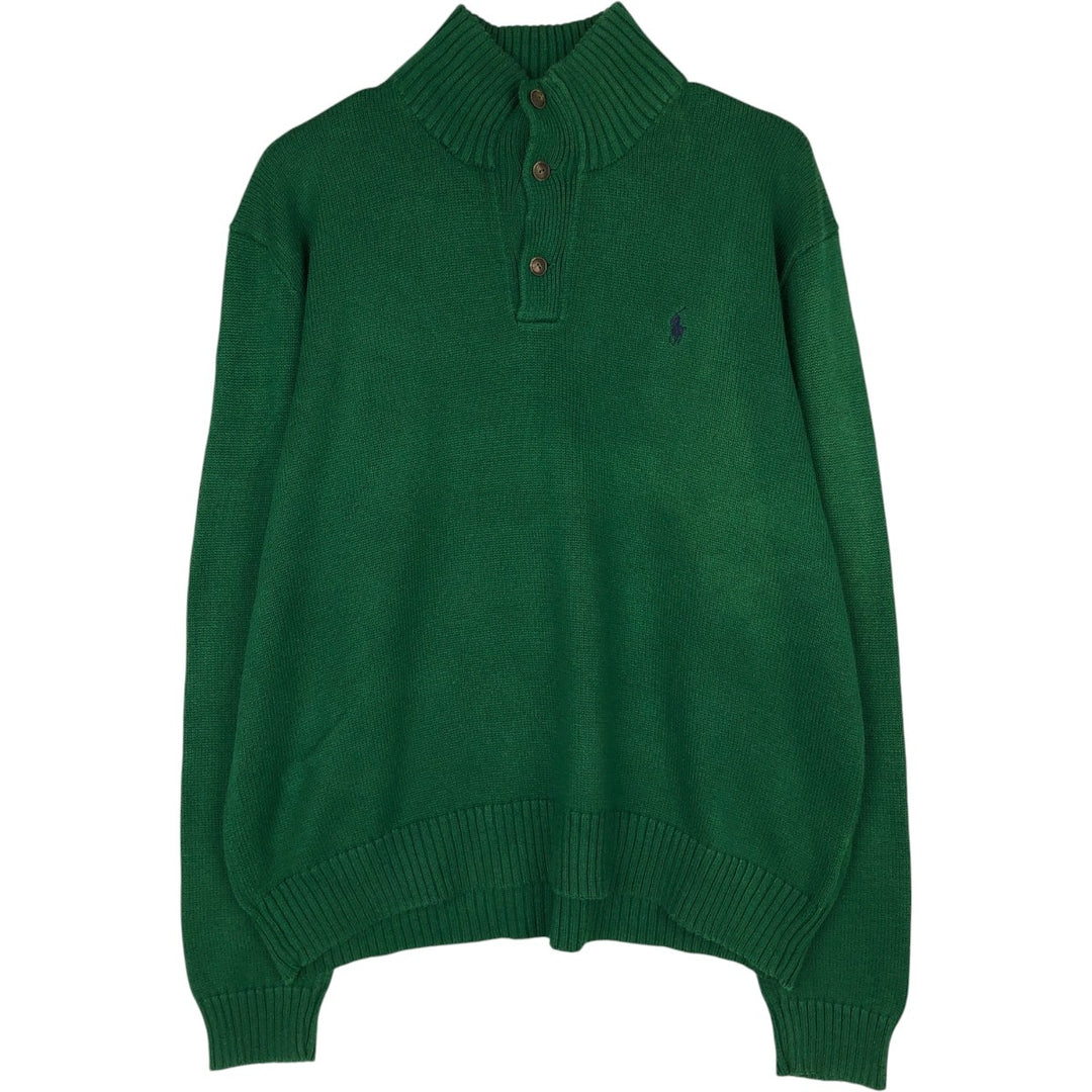 Ralph Lauren POLO by Ralph Lauren High-Neck Half-Button Cotton Knit Sweater, Men's Size XL (approx.) cotton green type Vintage Second Hand