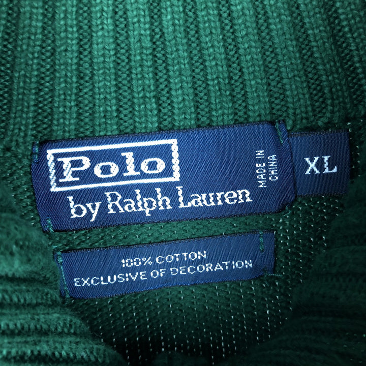 Ralph Lauren POLO by Ralph Lauren High-Neck Half-Button Cotton Knit Sweater, Men's Size XL (approx.) cotton green type Vintage Second Hand