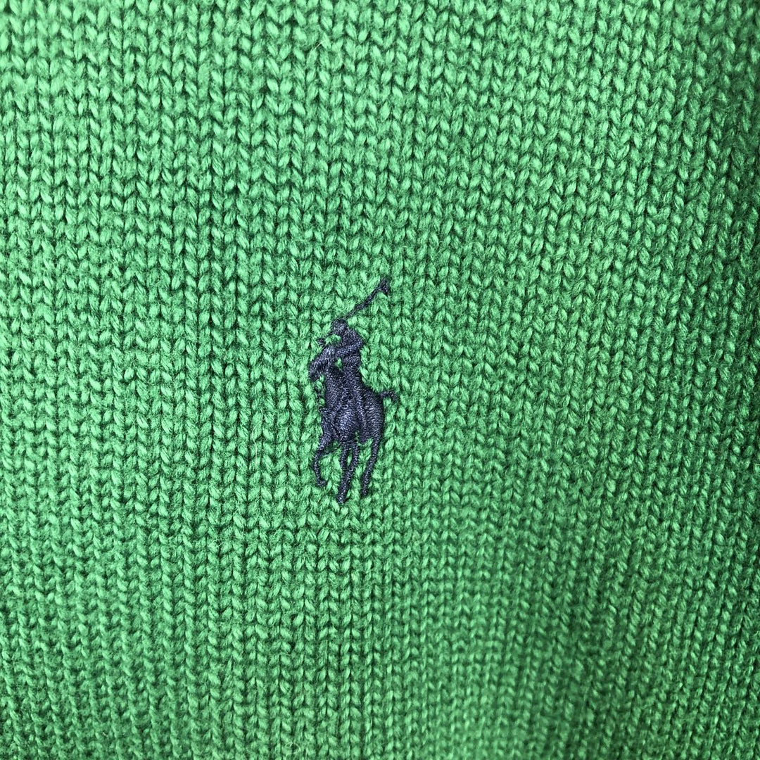 Ralph Lauren POLO by Ralph Lauren High-Neck Half-Button Cotton Knit Sweater, Men's Size XL (approx.) cotton green type Vintage Second Hand