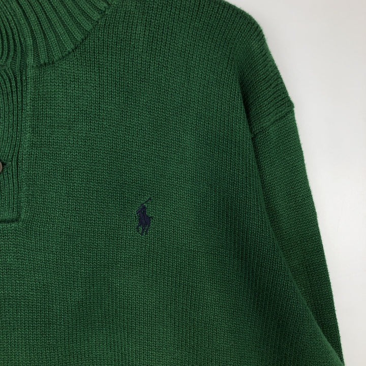 Ralph Lauren POLO by Ralph Lauren High-Neck Half-Button Cotton Knit Sweater, Men's Size XL (approx.) cotton green type Vintage Second Hand