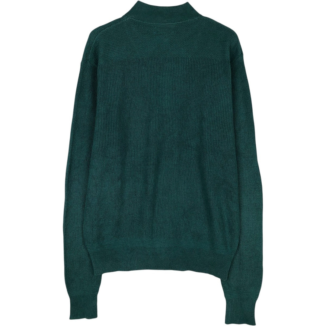 80s-90'S LL Bean Rib-Knit Cotton Half-Button Sweater, Made in USA, Men's Size L (Equivalent), Vintage cotton green type Vintage Second Hand