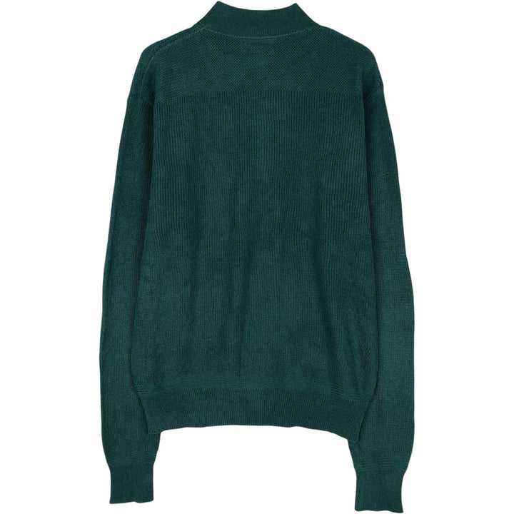 80s-90'S LL Bean Rib-Knit Cotton Half-Button Sweater, Made in USA, Men's Size L (Equivalent), Vintage cotton green type Vintage Second Hand