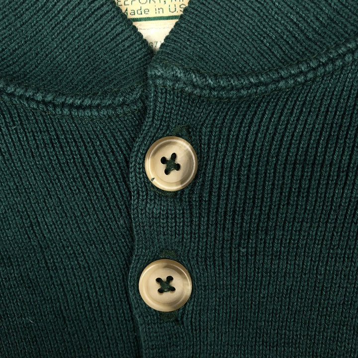 80s-90'S LL Bean Rib-Knit Cotton Half-Button Sweater, Made in USA, Men's Size L (Equivalent), Vintage cotton green type Vintage Second Hand