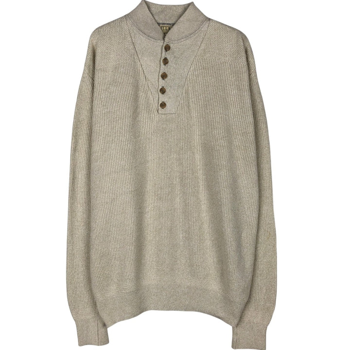 80s-90'S LL Bean Rib-Knit Cotton Half-Button Sweater, Made in USA, Men's Size L (Equivalent), Vintage cotton pale white type Vintage Second Hand