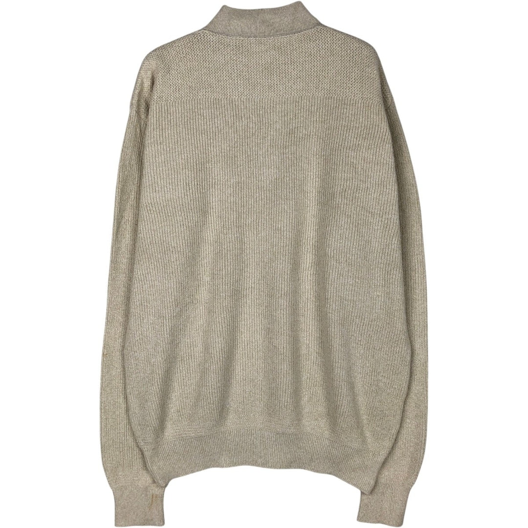 80s-90'S LL Bean Rib-Knit Cotton Half-Button Sweater, Made in USA, Men's Size L (Equivalent), Vintage cotton pale white type Vintage Second Hand