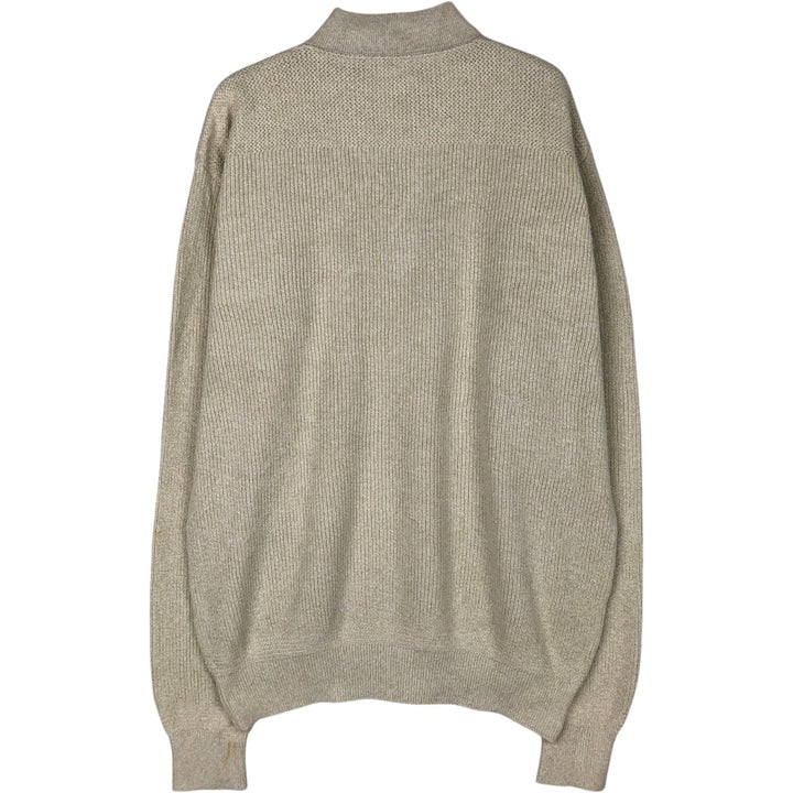 80s-90'S LL Bean Rib-Knit Cotton Half-Button Sweater, Made in USA, Men's Size L (Equivalent), Vintage cotton pale white type Vintage Second Hand