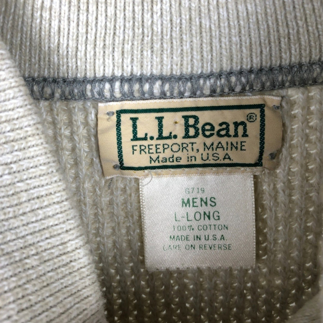 80s-90'S LL Bean Rib-Knit Cotton Half-Button Sweater, Made in USA, Men's Size L (Equivalent), Vintage cotton pale white type Vintage Second Hand