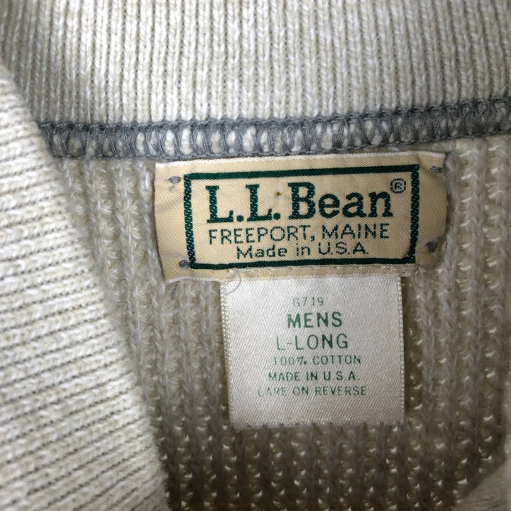 80s-90'S LL Bean Rib-Knit Cotton Half-Button Sweater, Made in USA, Men's Size L (Equivalent), Vintage cotton pale white type Vintage Second Hand