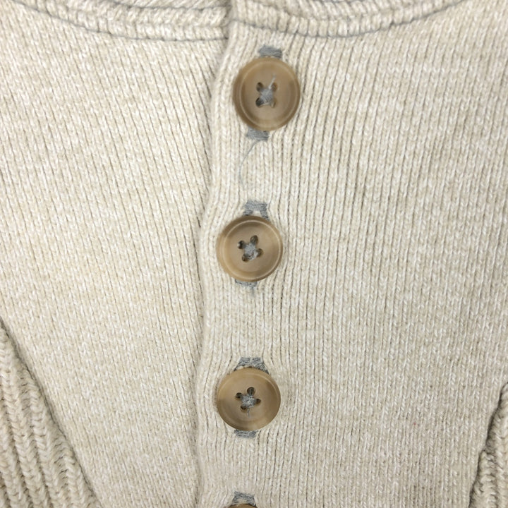 80s-90'S LL Bean Rib-Knit Cotton Half-Button Sweater, Made in USA, Men's Size L (Equivalent), Vintage cotton pale white type Vintage Second Hand