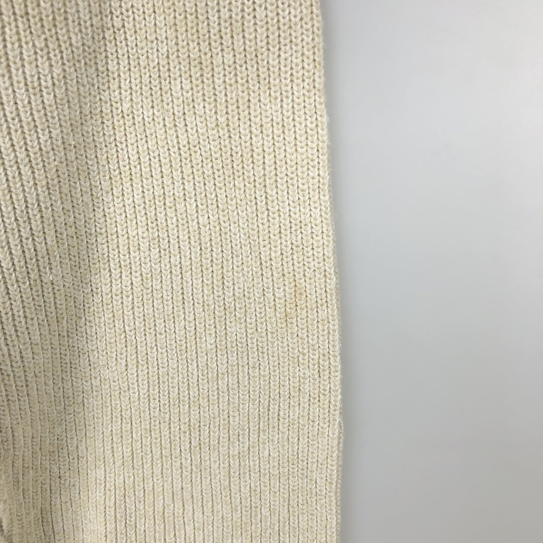 80s-90'S LL Bean Rib-Knit Cotton Half-Button Sweater, Made in USA, Men's Size L (Equivalent), Vintage cotton pale white type Vintage Second Hand