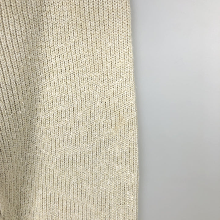 80s-90'S LL Bean Rib-Knit Cotton Half-Button Sweater, Made in USA, Men's Size L (Equivalent), Vintage cotton pale white type Vintage Second Hand