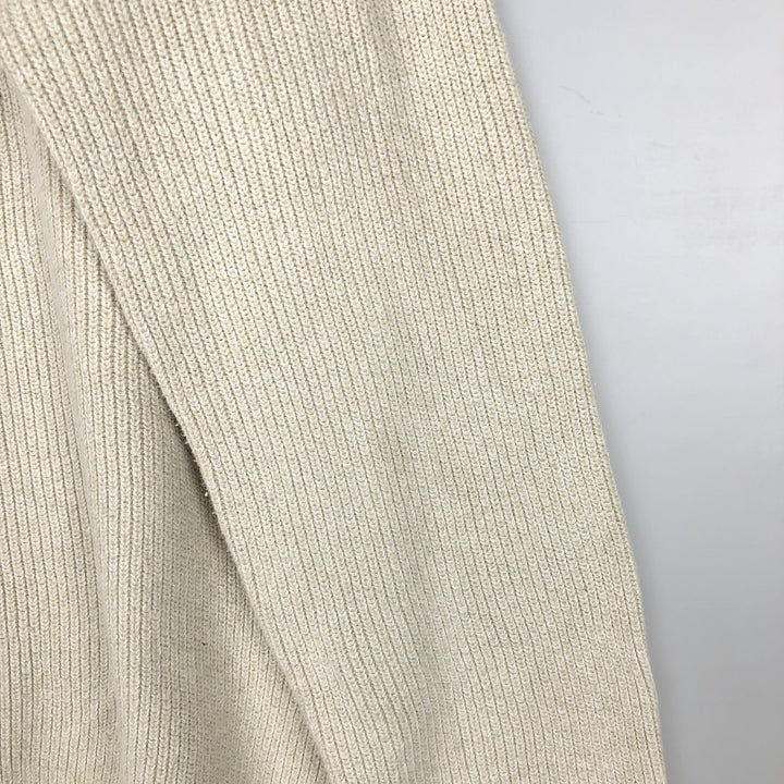80s-90'S LL Bean Rib-Knit Cotton Half-Button Sweater, Made in USA, Men's Size L (Equivalent), Vintage cotton pale white type Vintage Second Hand