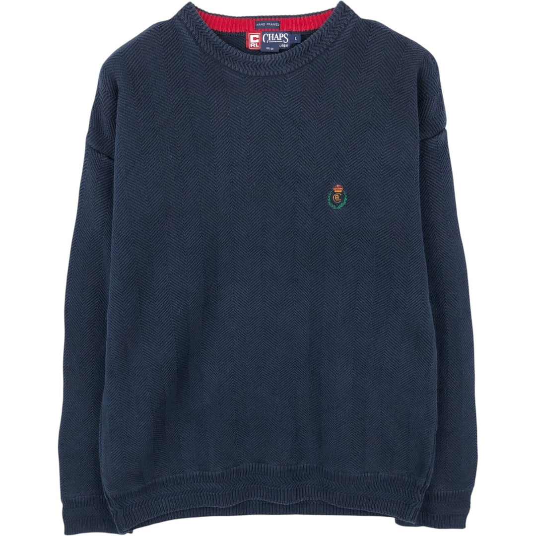 Ralph Lauren CHAPS Herringbone Cotton Knit Sweater, Men's Size L cotton navy blue type Vintage Second Hand