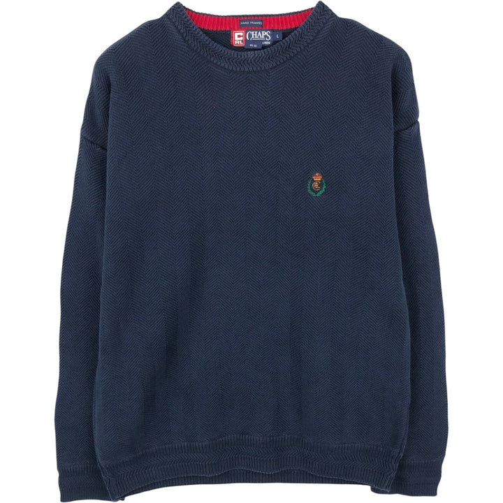 Ralph Lauren CHAPS Herringbone Cotton Knit Sweater, Men's Size L cotton navy blue type Vintage Second Hand